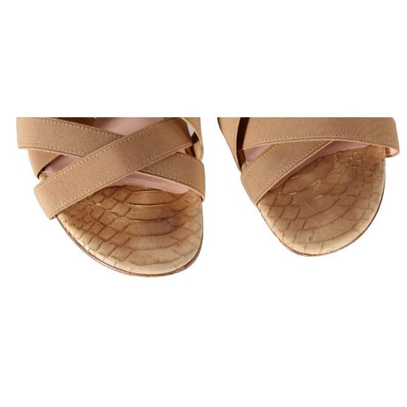 Stuart Weitzman Women's 9M Beige Sandals Elastic Straps Snakeskin Open Toe Shoes - Picture 6 of 9